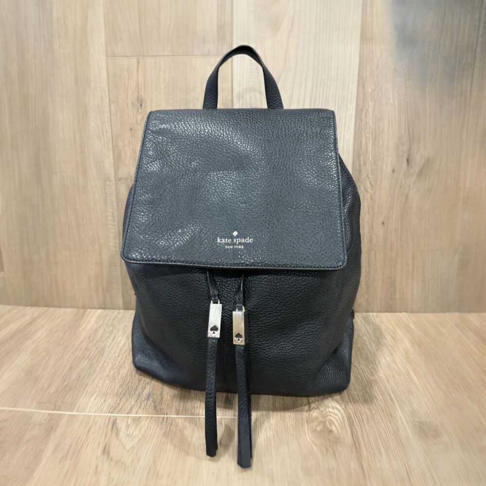 Kate Spade Grey Street Wilder Drawstring Bucket Back Pack Bag Black Pebbled